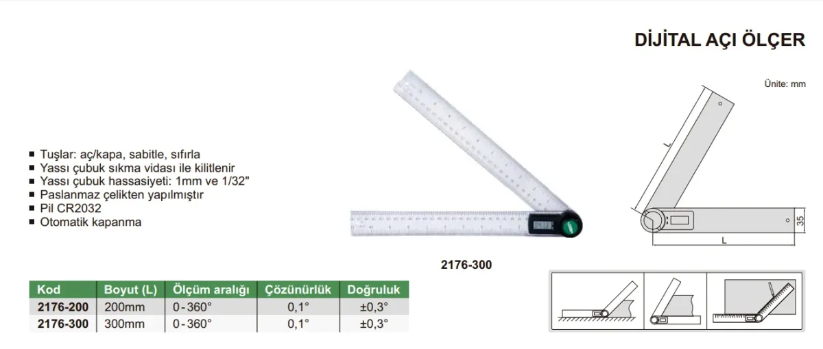 Insize 2176-300 Dijital Açı Ölçer – 0-360° — görsel 2