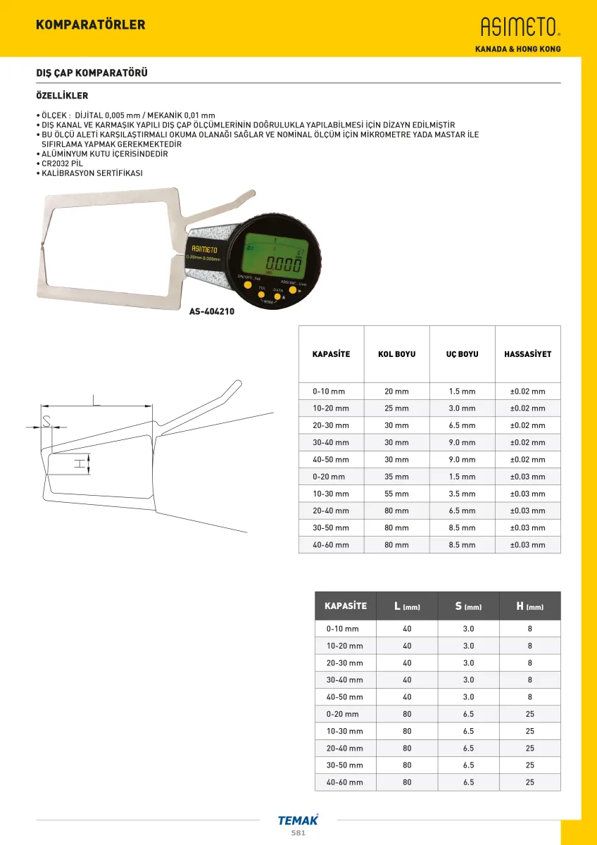Asimeto AS-404250  40-60x0.005mm Dijital Dış Çap Komparatörü — görsel 2