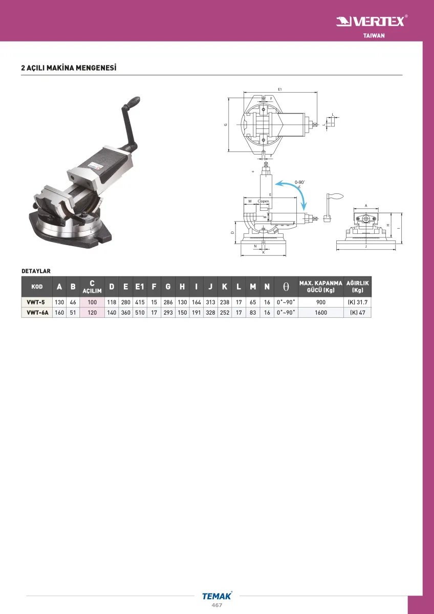 Vertex VWT-5 130x100mm 2 Açılı Mengene — görsel 2