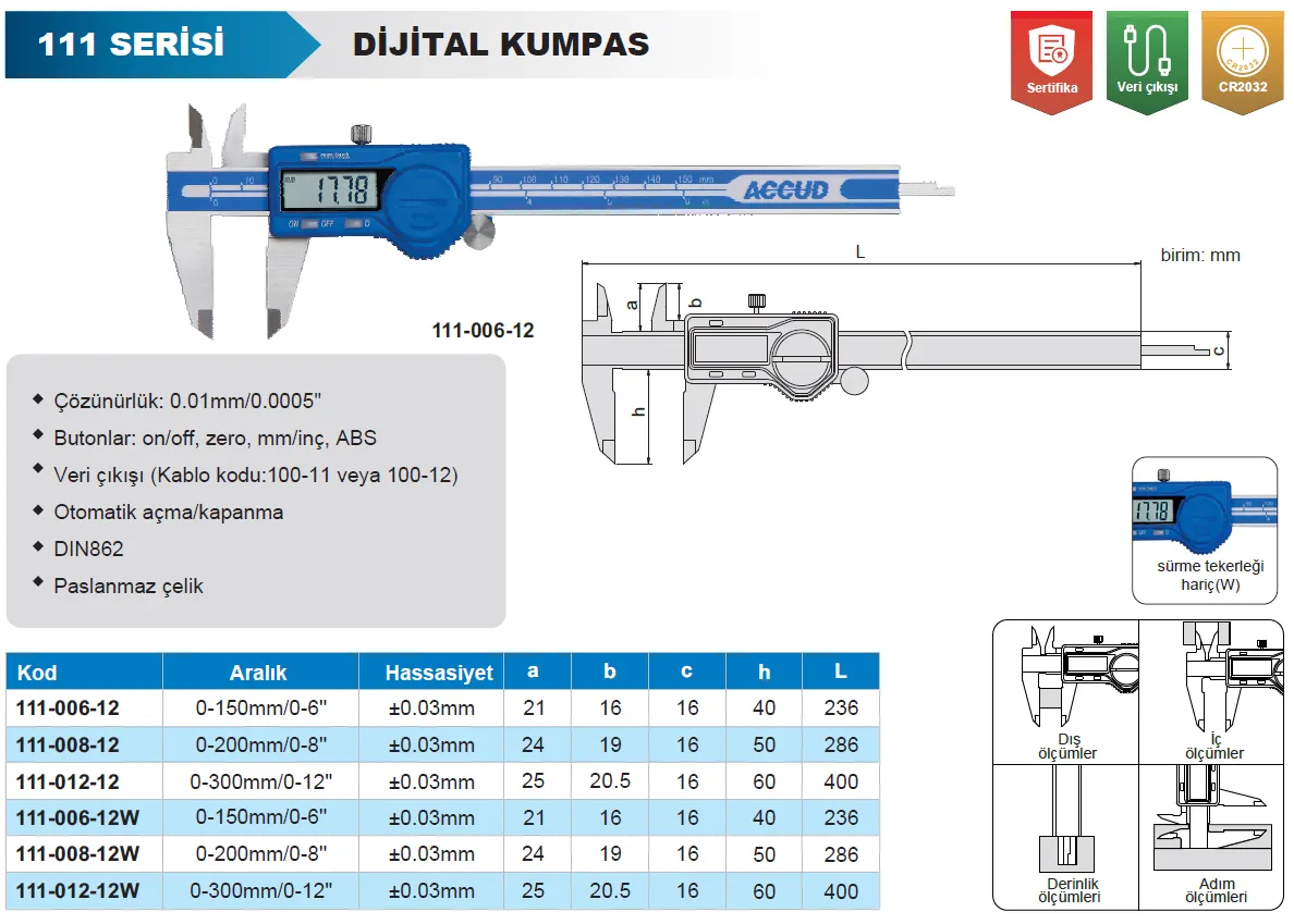 ACCUD 111 Serisi 0-150mm Dijital Kumpas — görsel 2