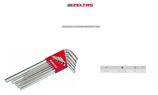 İzeltaş Allen Anahtar Takımı 2-12 mm 12 Parça Uzun 4903003112