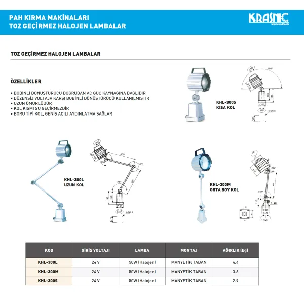 Krasnic C.KHL-300M 400Mm Tek Kol Çalısma Lambası 24 Volt