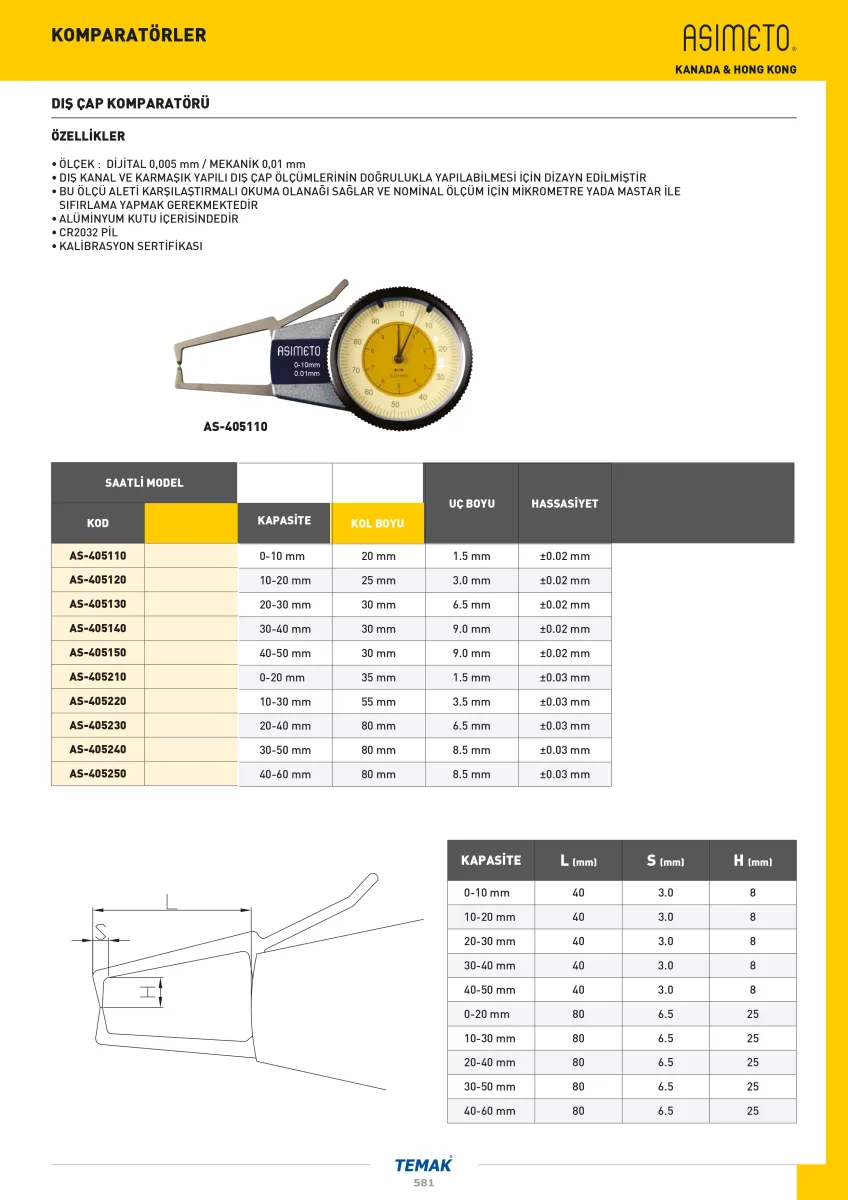 Asimeto AS-405230 20-40Mmx0.01 Saatli Dış Çap Komparatörü — görsel 2