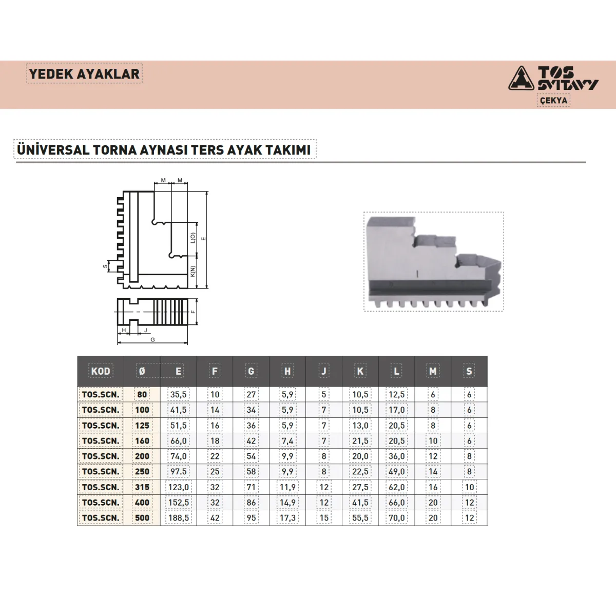TOS 250x3 Universal Torna Ters Ayak Takımı — görsel 2