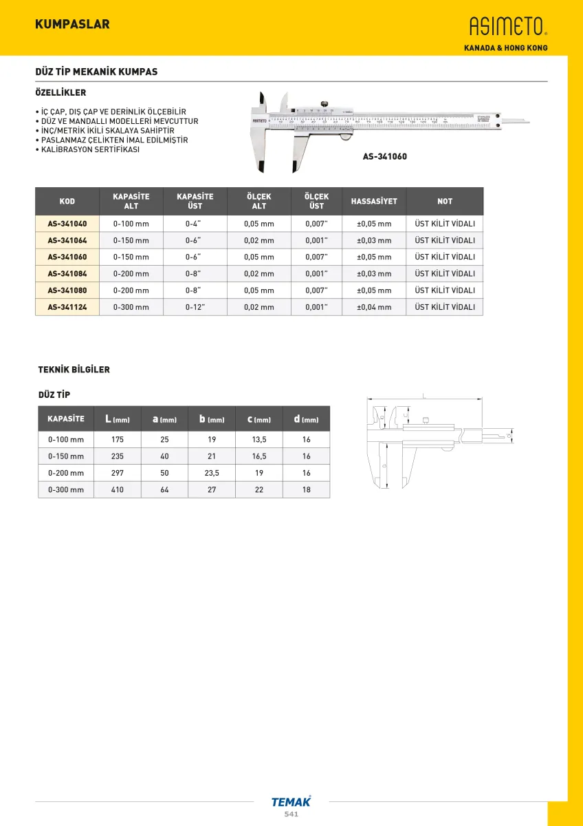 Asimeto AS-341040  0-100Mmx0.05 Düz Tip Mekanik Kumpas — görsel 2