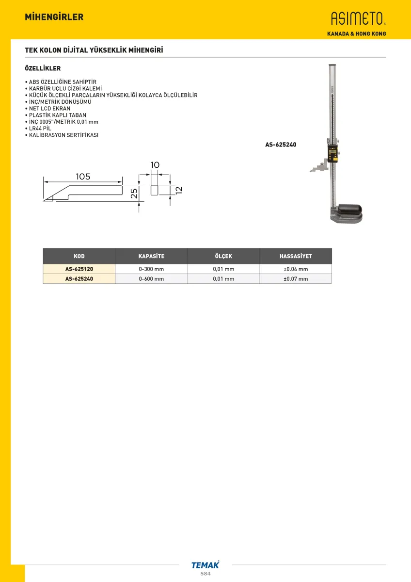 Asimeto AS-625120  0-300Mm Dijital Yükseklik Mihengiri Tek Kolon — görsel 2
