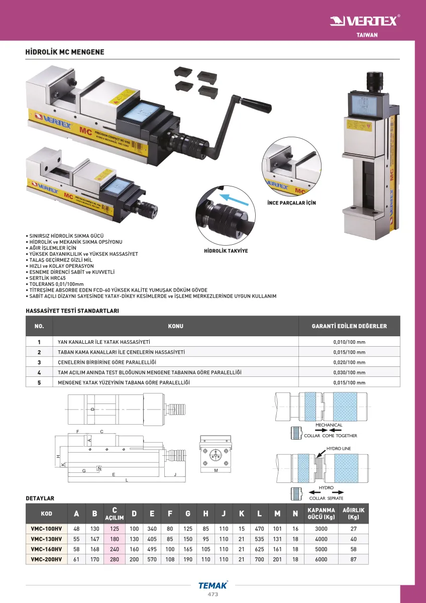 Vertex VMC-160HV 160X240mm Hidrolik Mc Mengene — görsel 2