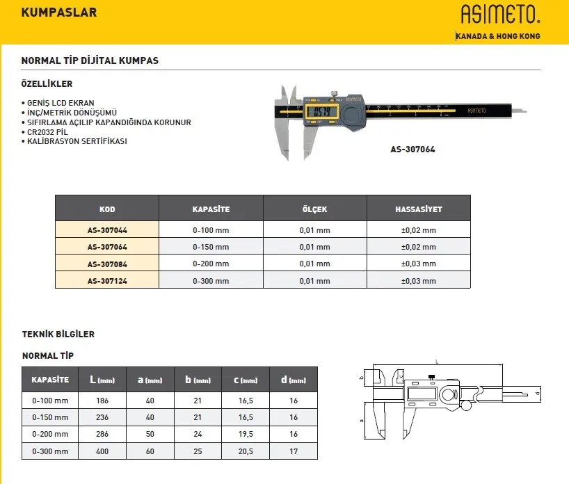 Asimeto AS-307044 0-100Mmx0.01 Dijital Kumpas — görsel 2