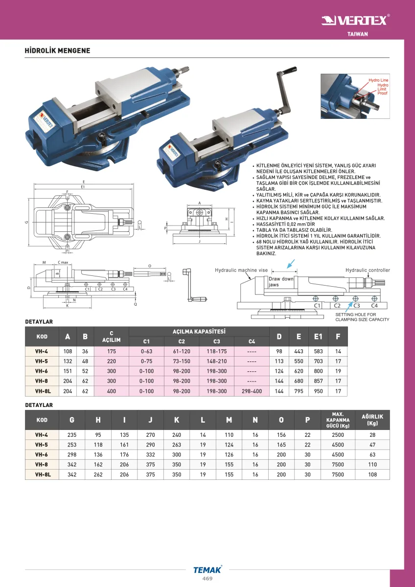 Vertex V-VH-5  132X210Mm Hidrolik Mengene 4.5 Ton — görsel 2