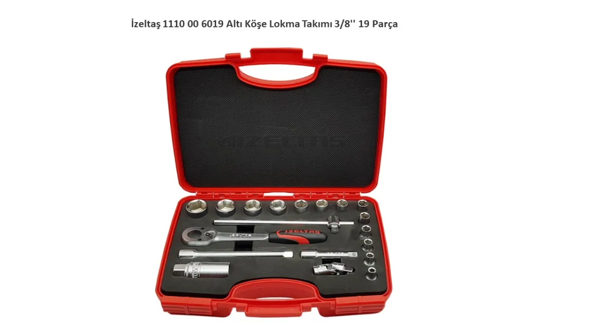 İzeltaş 3/8" Altı Köşe Lokma Anahtar Takımı 19 Parça 1110006109 — görsel 1