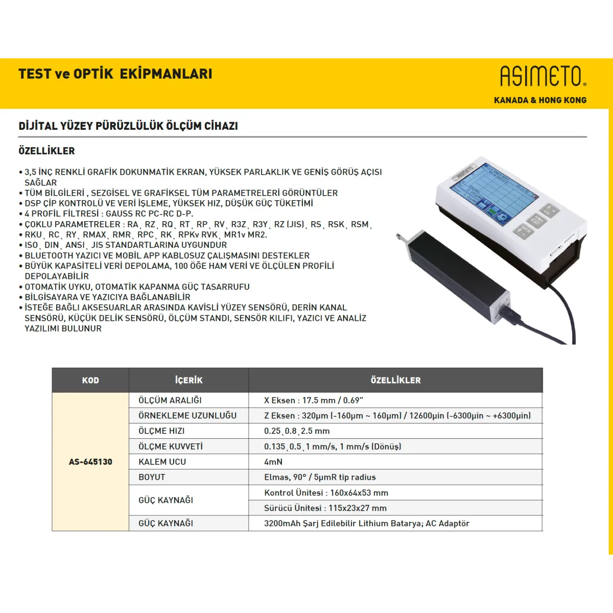 Asimeto AS-645130 Dijital Yüzey Pürüzlülük Ölçme Cihazı — görsel 2