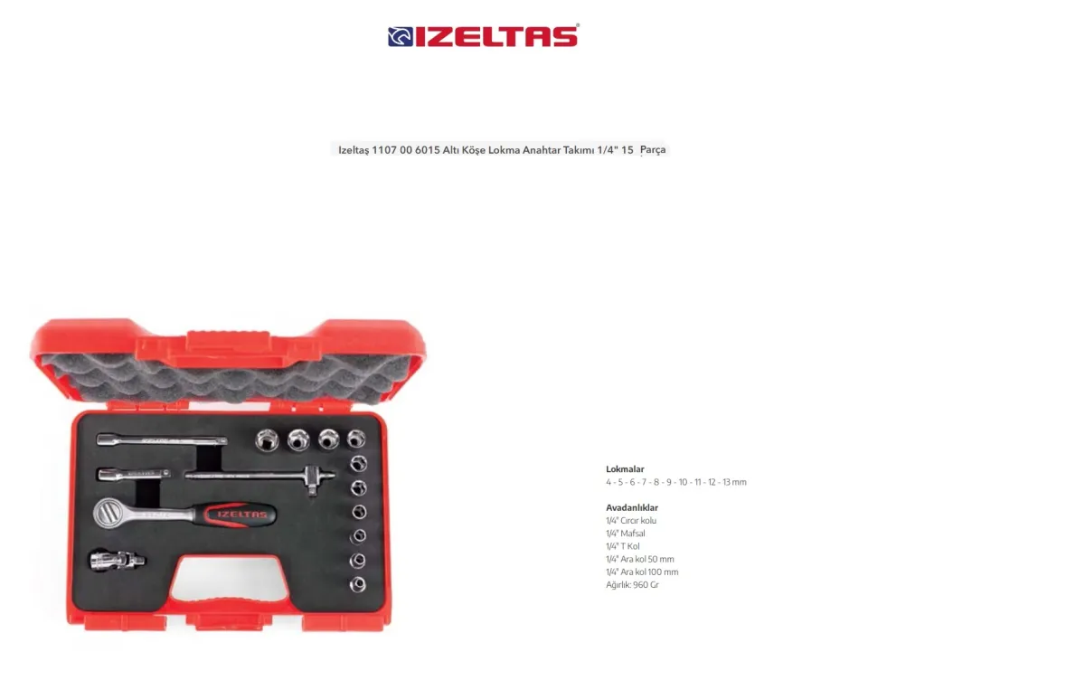 İzeltaş 1/4" Altı köşe Lokma Anahtar Takımı 15 Parça 1107006105 — görsel 1