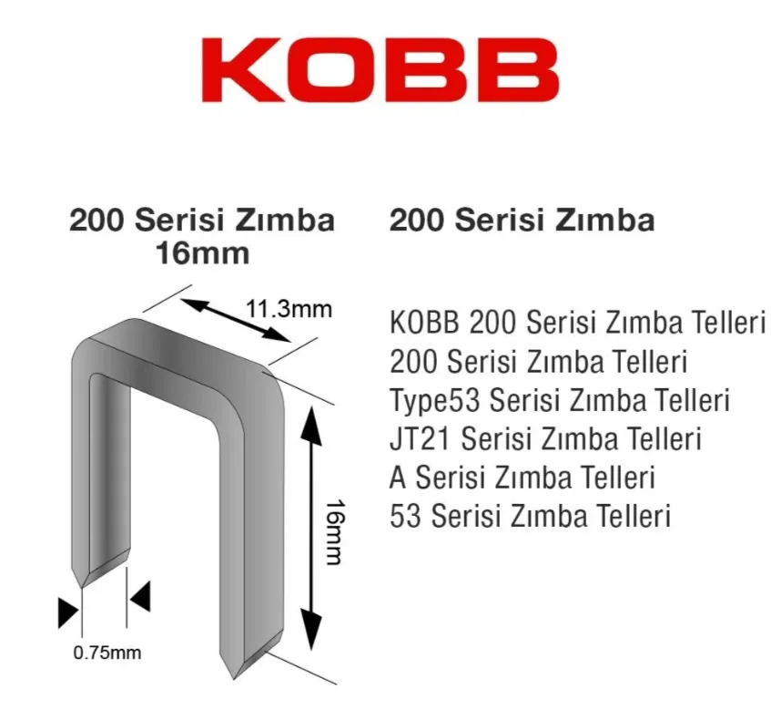 KOBB KBZ216 16mm 2500 Adet 200 Serisi Ağır Hizmet Tipi Zımba Teli — görsel 3