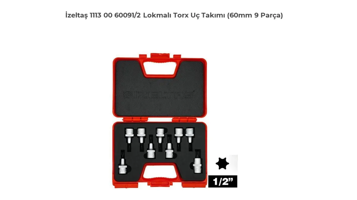 İzeltaş 1/2" Lokmalı Torx Uç Takımı 60 mm 9 Parça 1113006009 — görsel 1