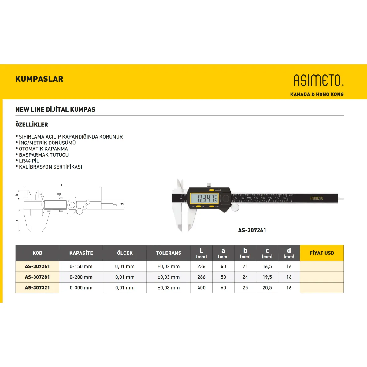 Asimeto AS-307261 0-150mmx0.01 Dijital Kumpas New Line — görsel 2