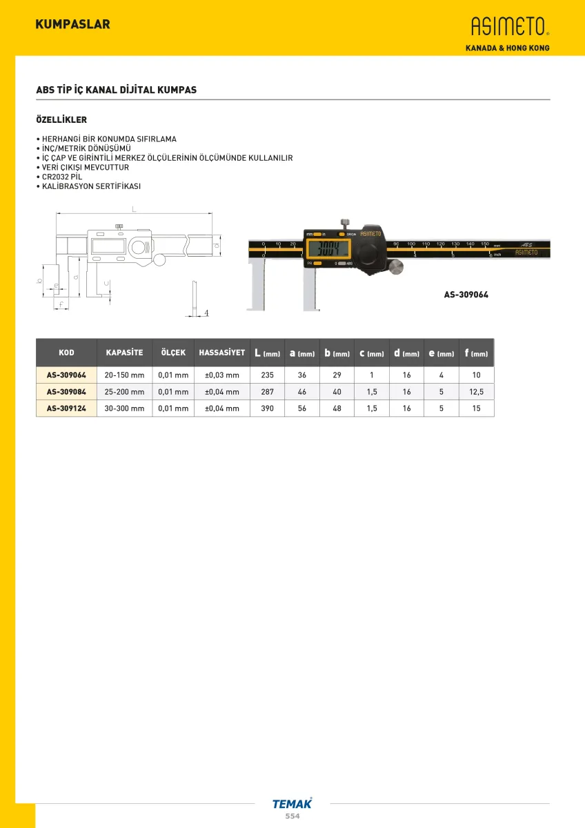 Asimeto AS-309064 İç Kanal Dijital Kumpas 20-150mmx0.01 — görsel 2