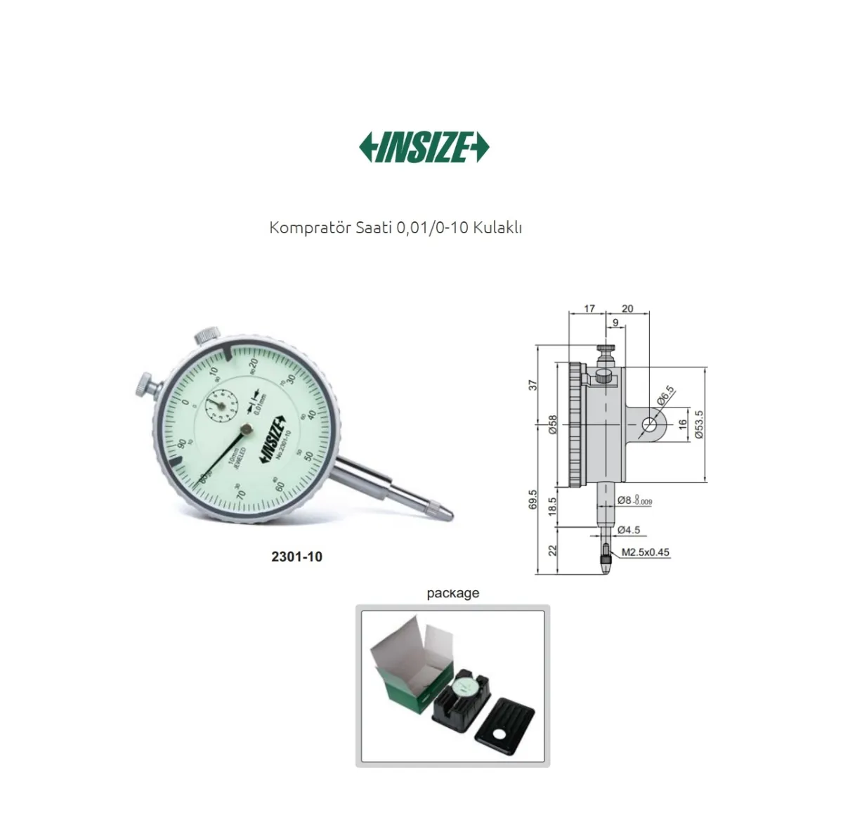 Insize 2301-10 Komparatör Saati 0,01 / 0-10 Kulaklı — görsel 3