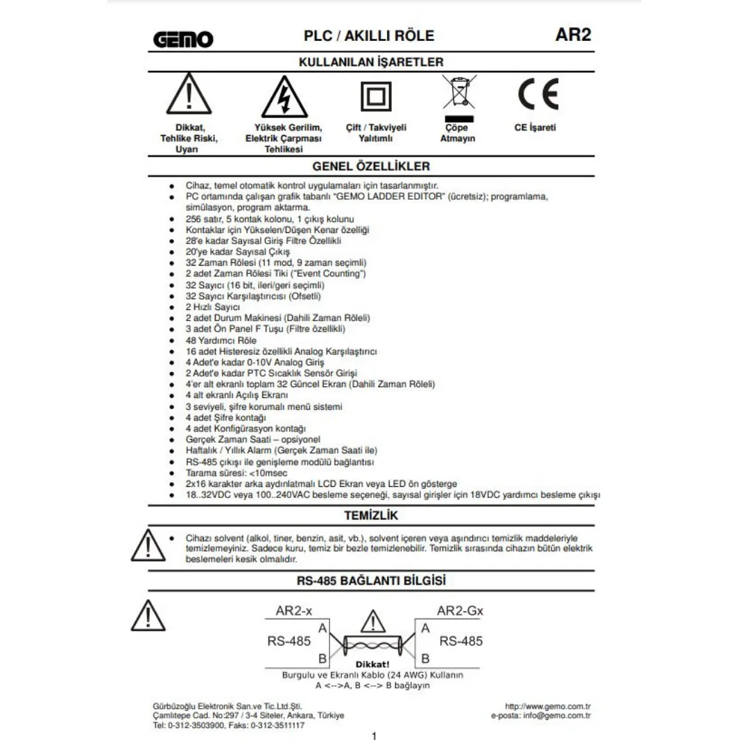 Gemo AR2-A-230VAC-14D Akıllı Röle / PLC — görsel 2