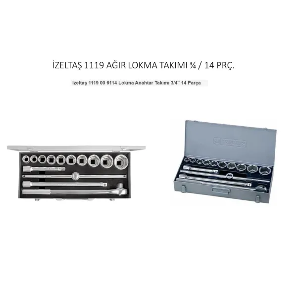 İzeltaş 3/4" Altı Köşe Ağır Lokma Takımı 14 Parça 1119006114