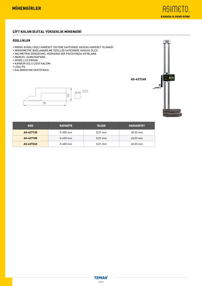 Asimeto AS-627120  0-300Mm Dijital Yükseklik Mihengiri Çift Kolon — görsel 2