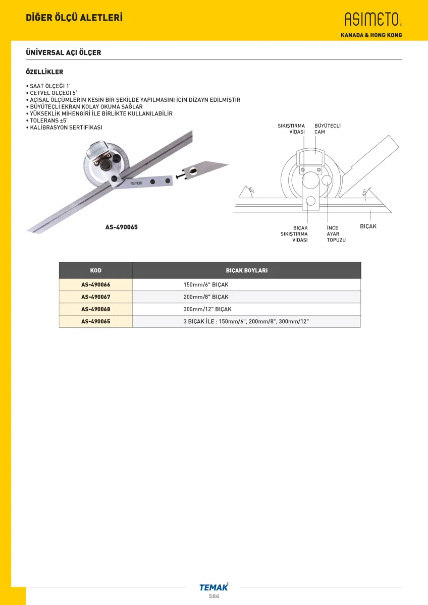 Asimeto AS-490065 3 Çubuklu Büyüteçli  Açı Ölçer — görsel 2