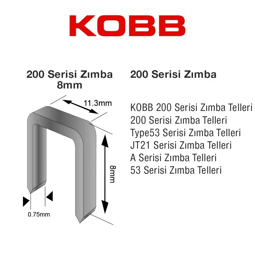 KOBB KBZ208 8mm 2500 Adet 200 Serisi Ağır Hizmet Tipi Zımba Teli — görsel 4