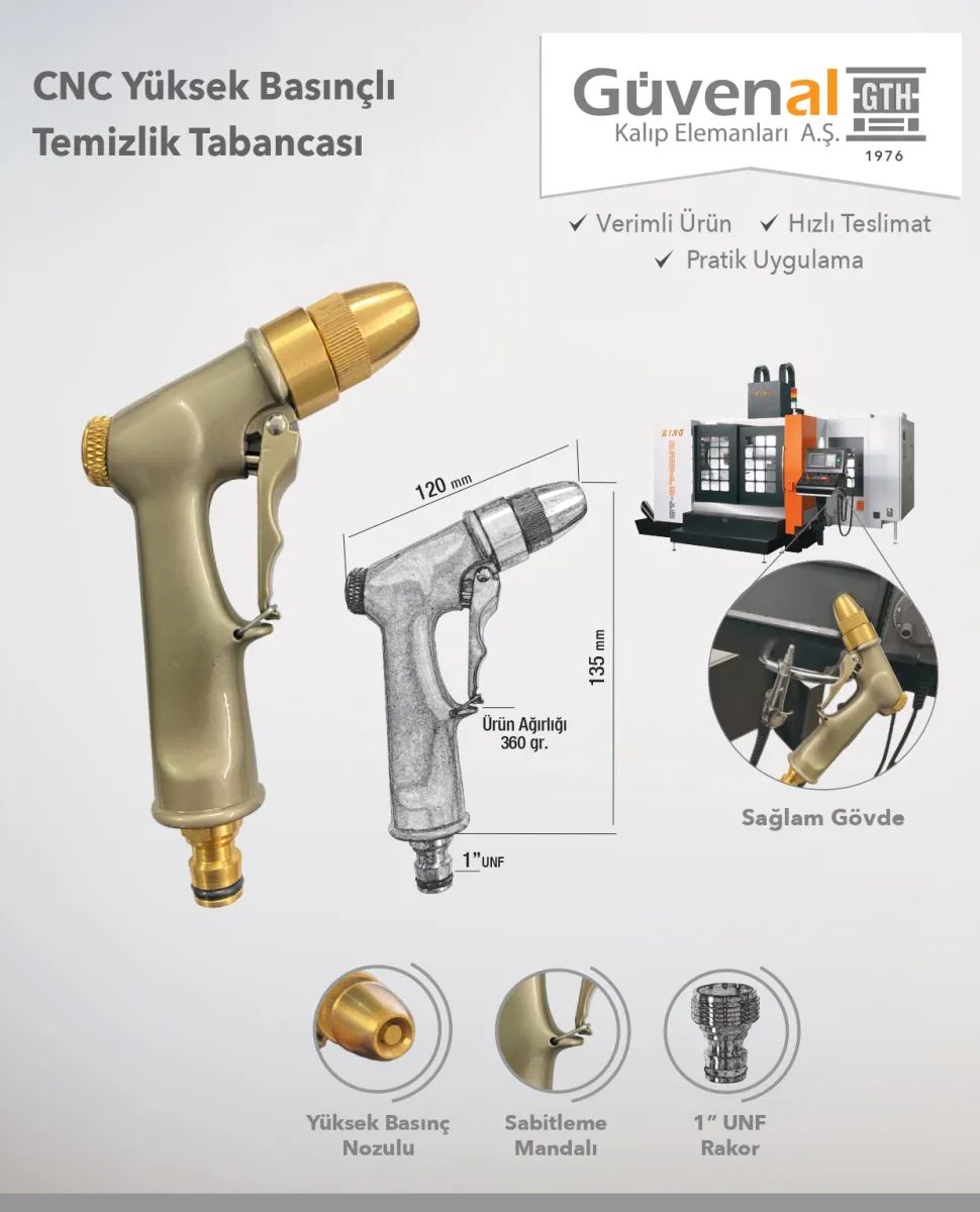 Güvenal CNC Yüksek Basınçlı Temizlik Tabancası — görsel 3