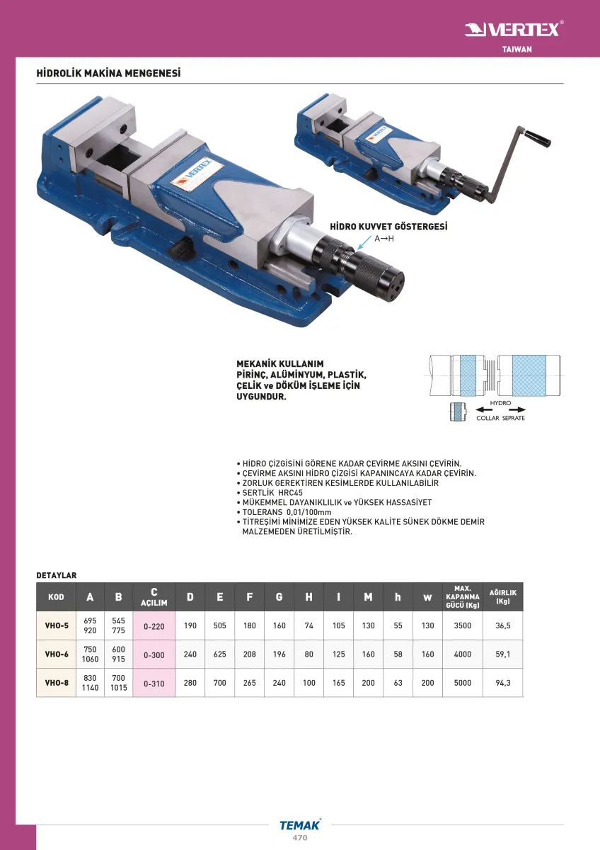 Vertex V-VHO-5  130x220mm Hidrolik Mengene 3.5 Ton — görsel 2