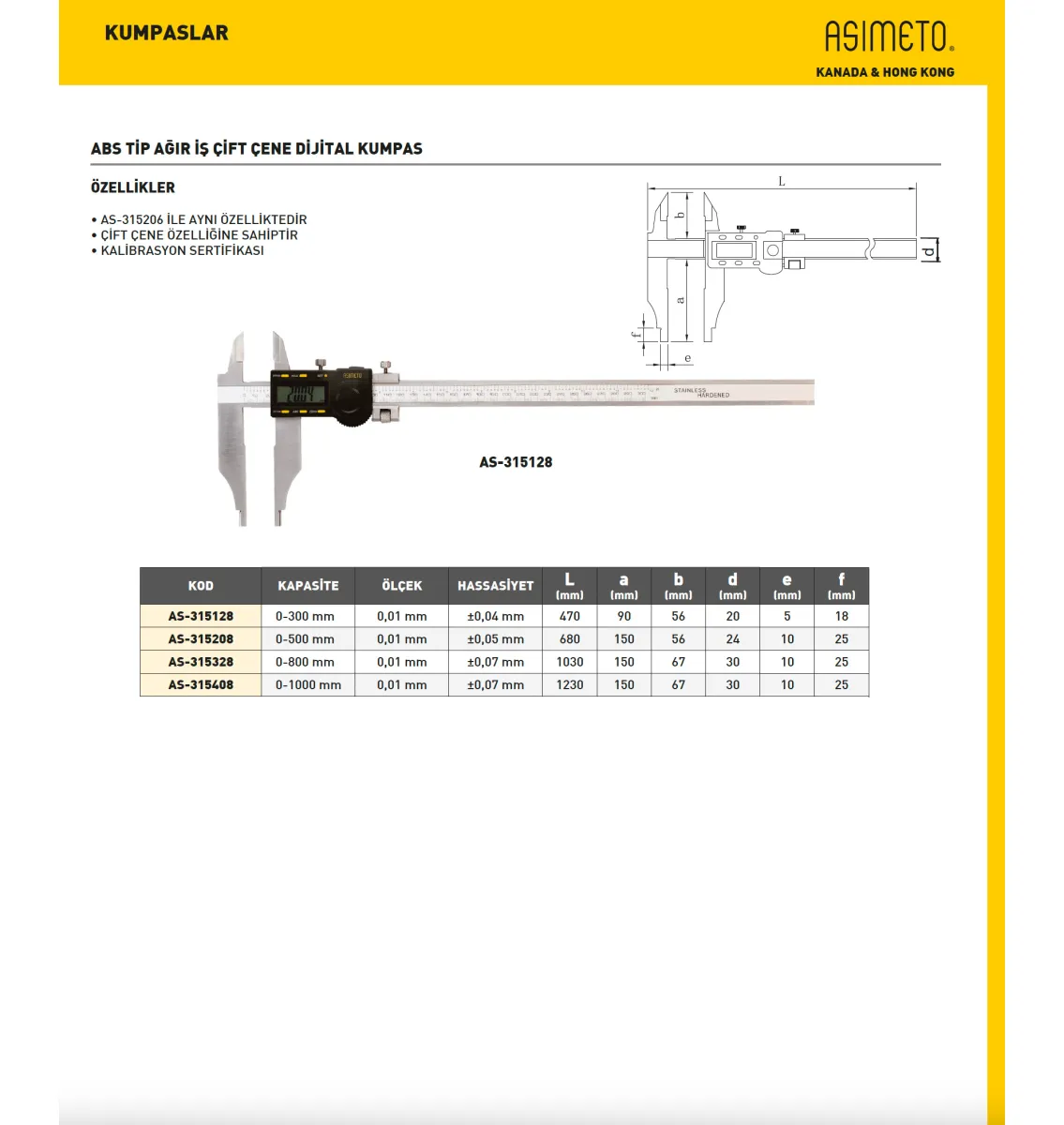 Asimeto AS-315328 0-800mmx0.01 Çift Çene Ağır İş Dijital Kumpas — görsel 2