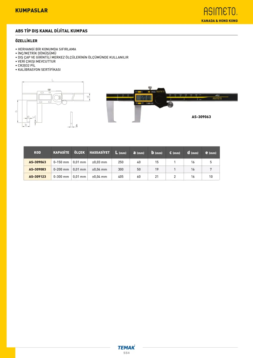 Asimeto AS-309063 0-150Mmx0.01 Dış Kanal Dijital Kumpas — görsel 2