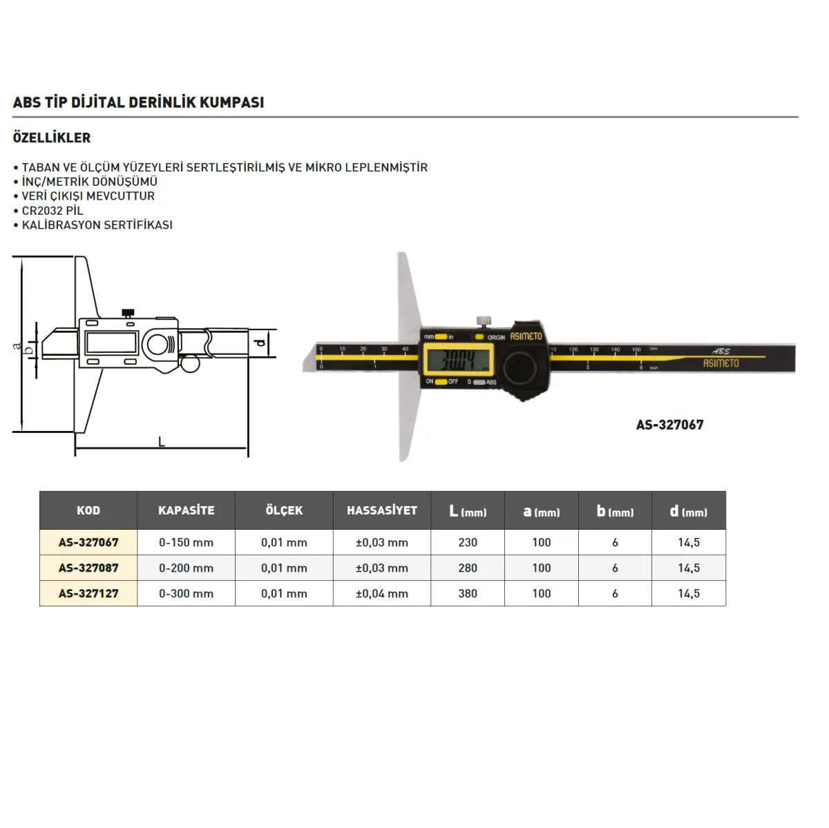 Asimeto AS-327087 0-200Mmx0.01 Dijital Derinlik Kumpası — görsel 2