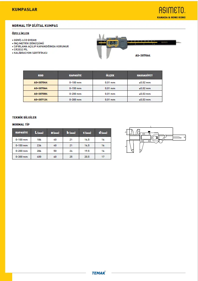 Asimeto AS-307064 Dijital Kumpas  0-150mmx0.01 — görsel 2