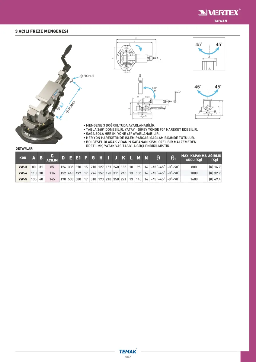 Vertex VW-5 135x145mm 3 Açılı Mengene — görsel 2