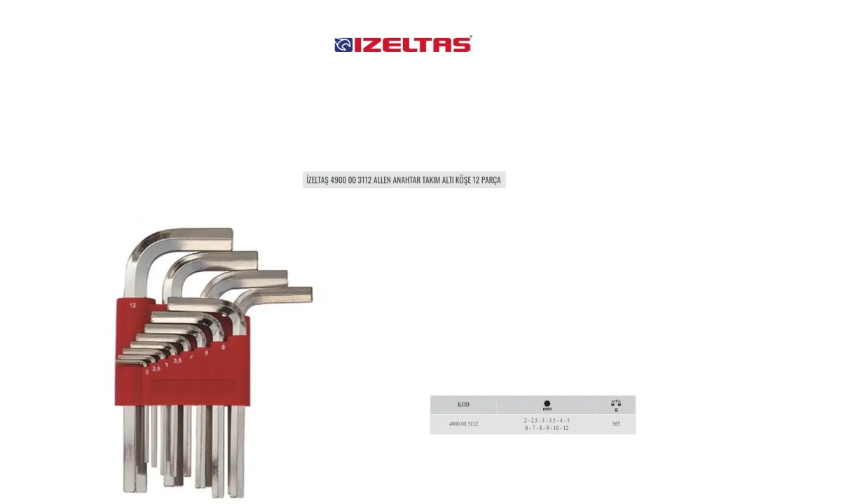 İzeltaş Allen Anahtar Takımı 2-12 mm Kısa 12 Parça Kısa  4900003112 — görsel 1