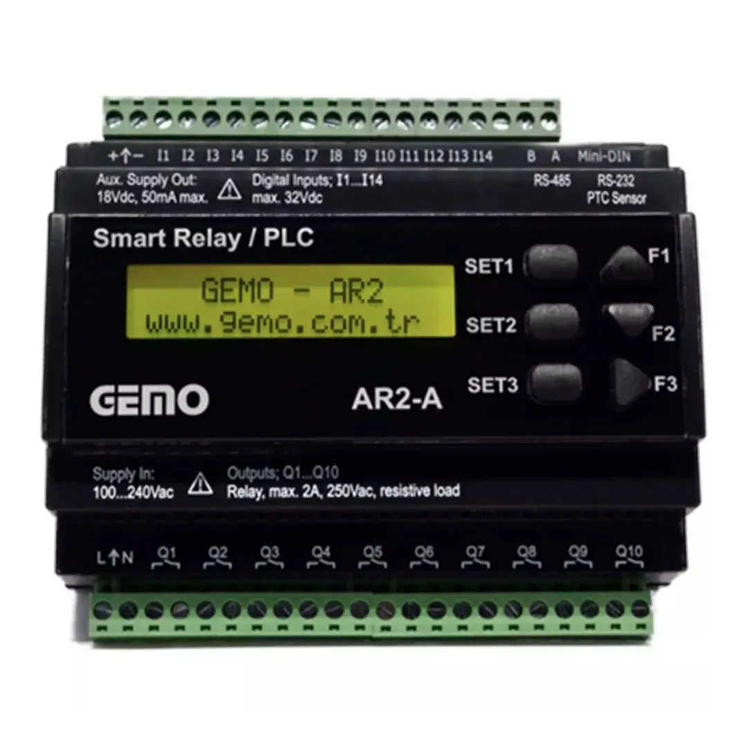 Gemo AR2-A-24VDC-14D-TR-RTC  24VDC 14DI/10DO+Saat Transistör PLC — görsel 1