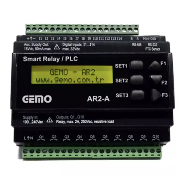 Gemo AR2-A-24VDC-14D-TR-RTC  24VDC 14DI/10DO+Saat Transistör PLC