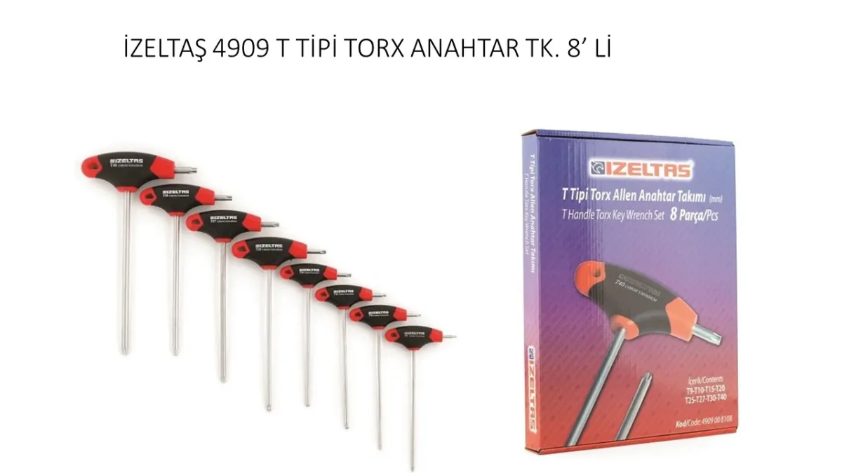 İzeltaş T Tipi Torx Allen Anahtar Takımı 8 Parça T-9 / T-40 4909008108 — görsel 2