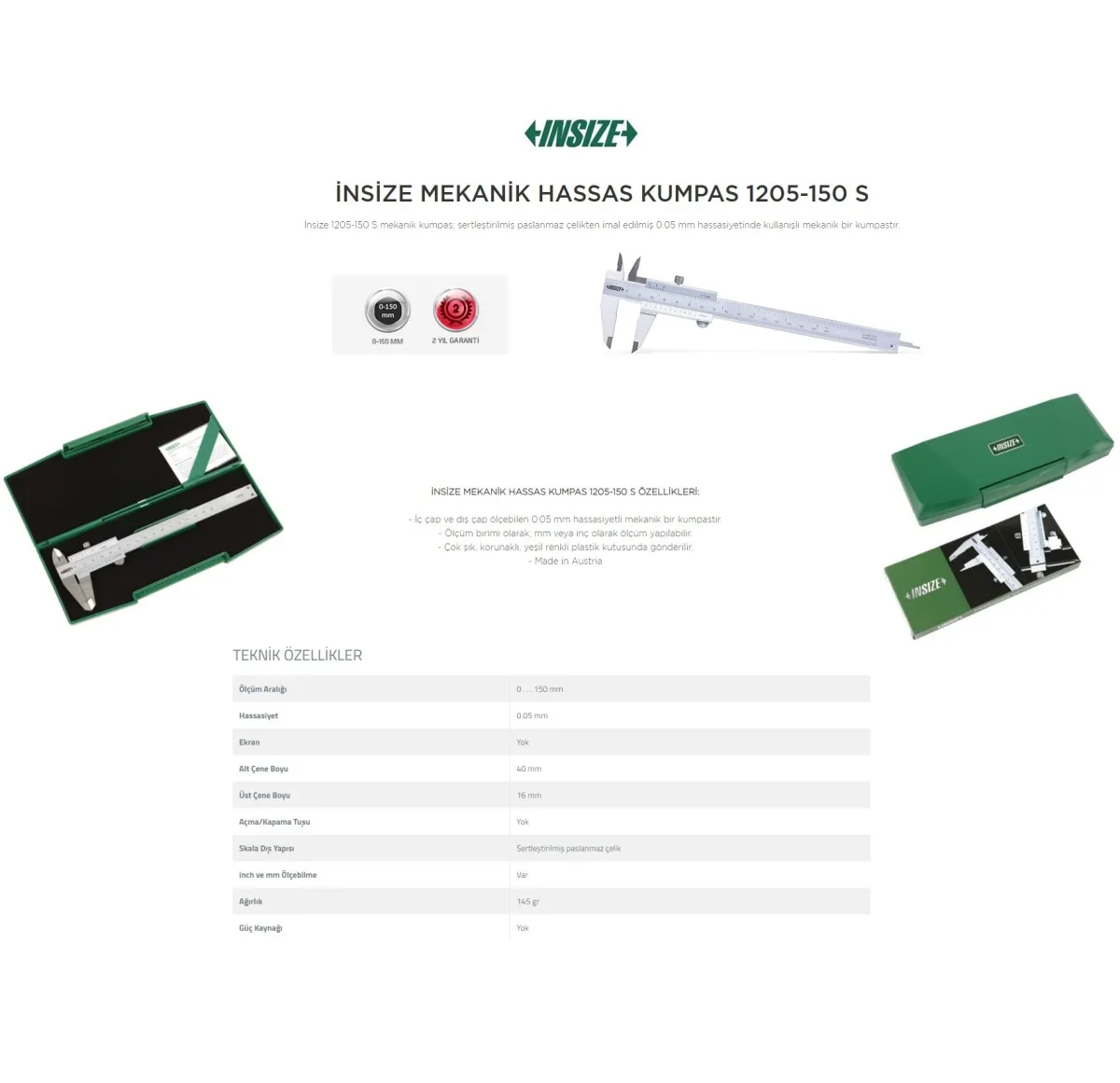 Insize 1205-150 Mekanik Kumpas 150 mm — görsel 2