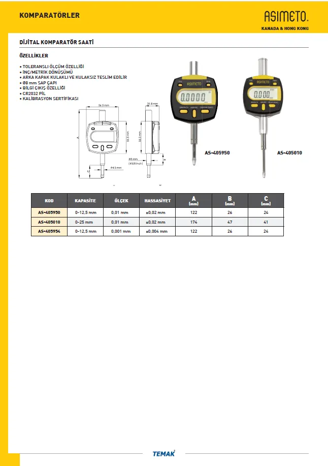 Asimeto AS-405950 Di̇ji̇tal Komparatör Saati̇ Ve Aktarım Kiti 0-12.5mmx0.01 — görsel 2