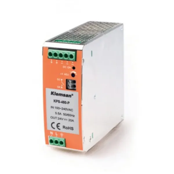 Klemsan 618055  KPS-480-P  24Vdv 20A Güç  Kaynağı Ray Montaj