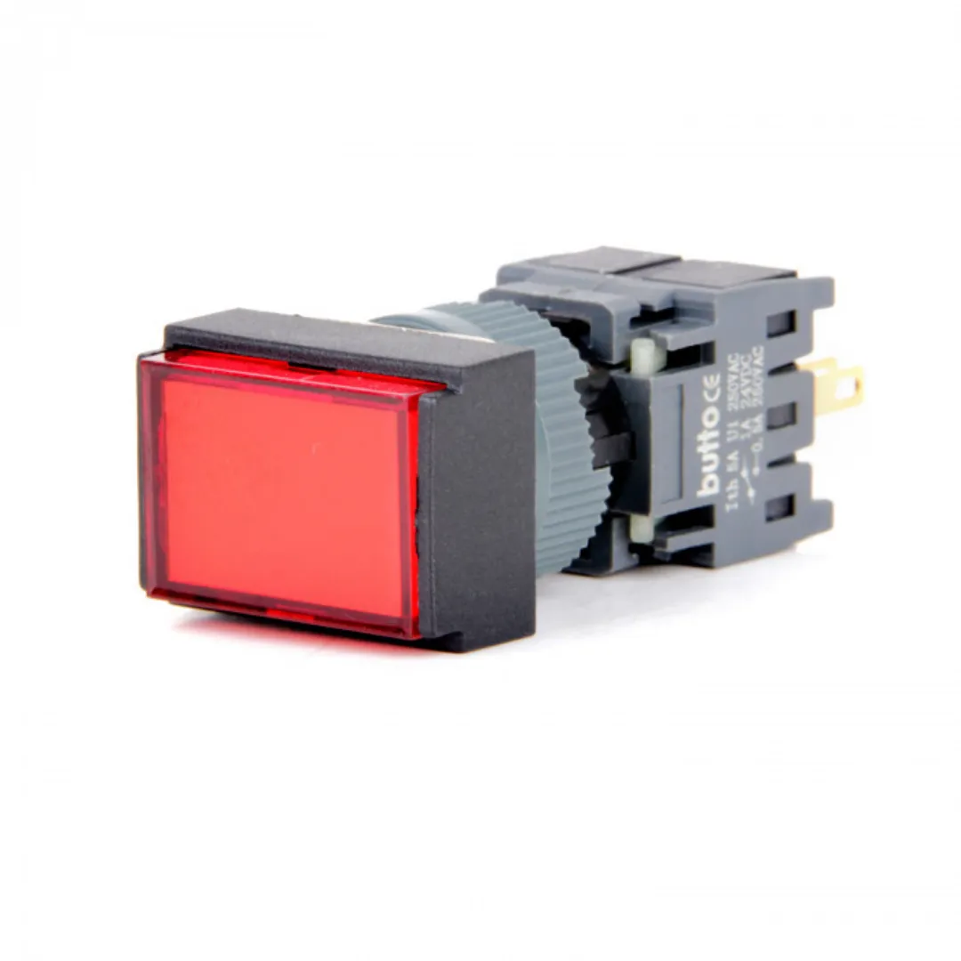 Butto F16-291-RD 16mm Dikdörtgen Gövde  1No+1 Nc  6 Pin Kırmızı Yaylı  Buton — görsel 1