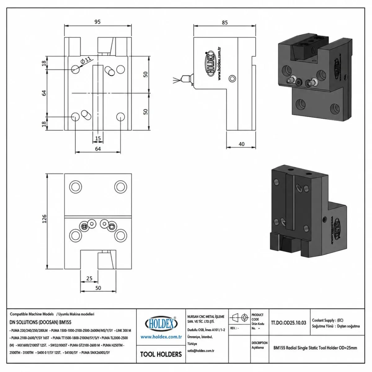 Holdex TT.DO.OD25.10.03 BMT55 Dış Çap Kater Tutucu 25mm — görsel 2