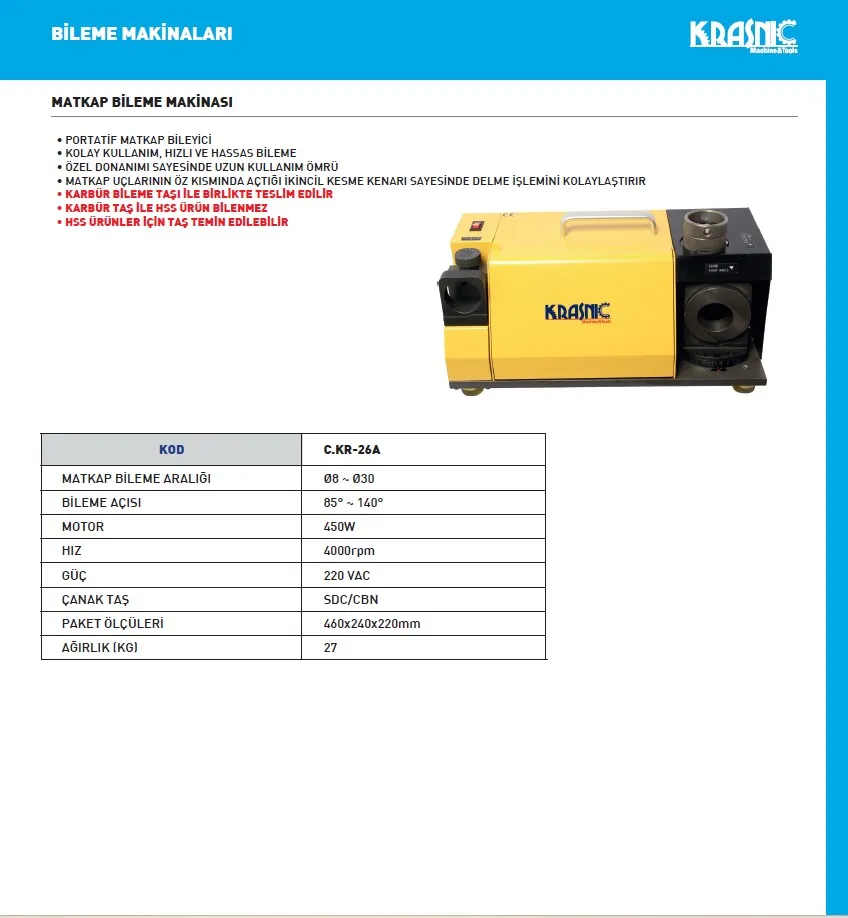 Krasnic C.KR-26A 8-30 Matkap Bileme Makinası — görsel 2