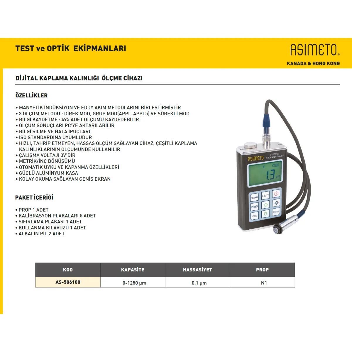 Asimeto AS-506100 Dijital Kaplama Kalınlık Ölçme Cihazı — görsel 2