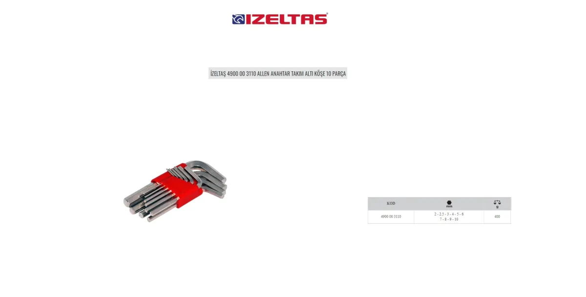 İzeltaş Allen Anahtar Takımı 2-10 mm 10 Parça Kısa 4900003110 — görsel 1