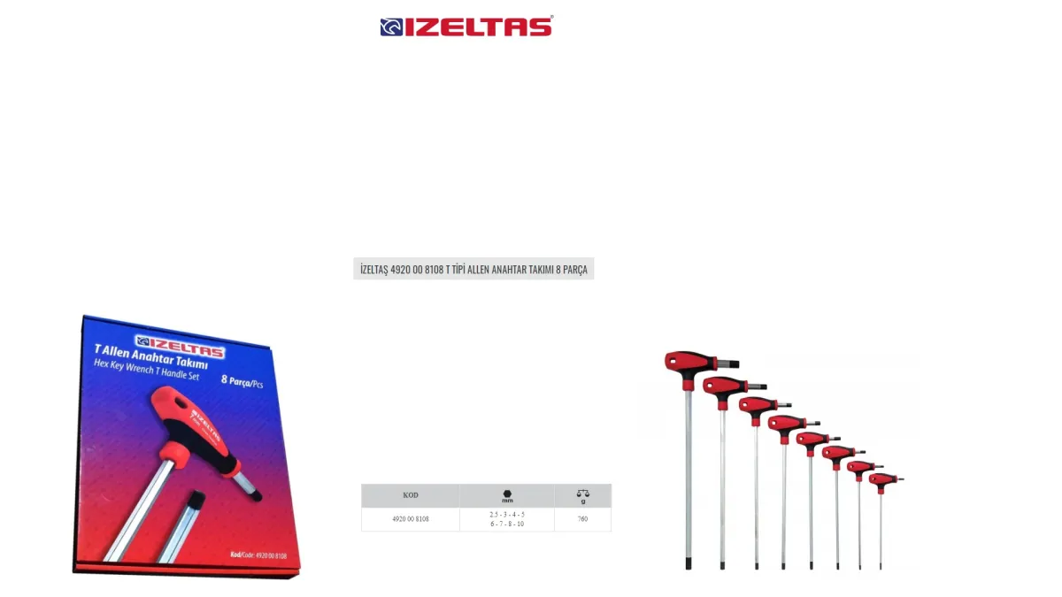 İzeltaş T Allen Anahtar Takımı 2,5-10 mm 8 Parça 4920008108 — görsel 2