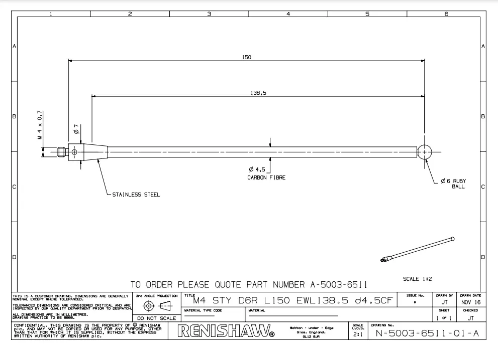 Renishaw Stylus A-5003-6511 L 150 mm — görsel 2