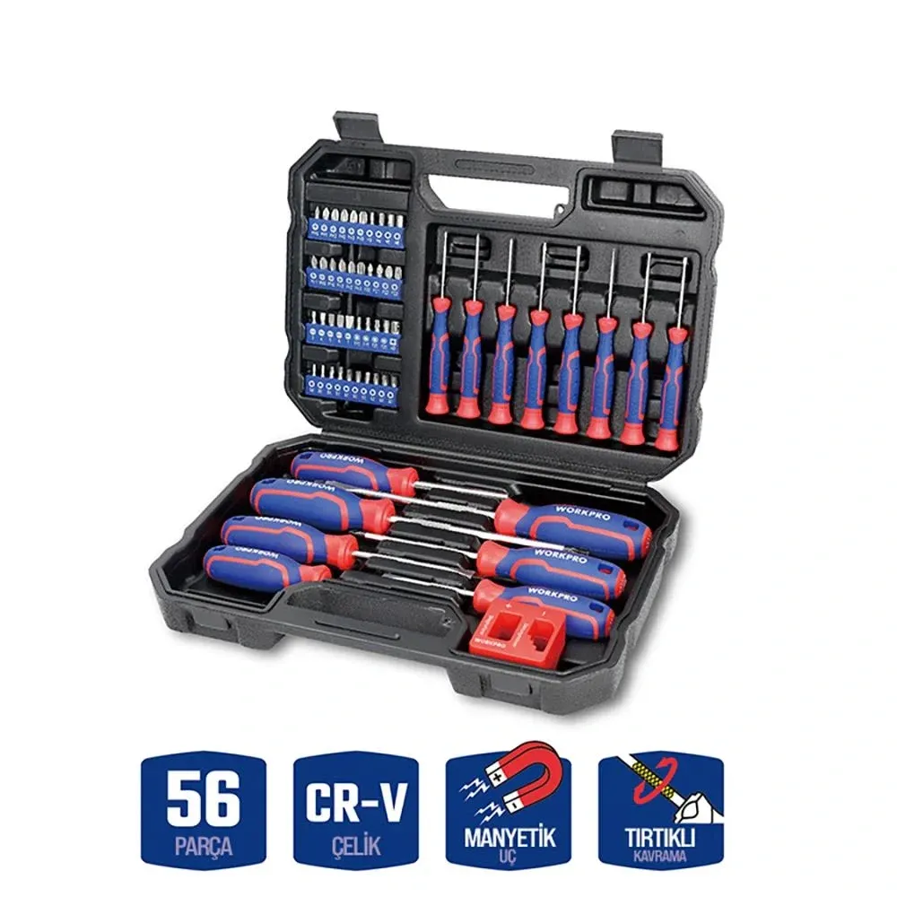 Workpro WP200518 56 Parça CR-V Manyetik Profesyonel Tornavida & Bits Uç Seti — görsel 2