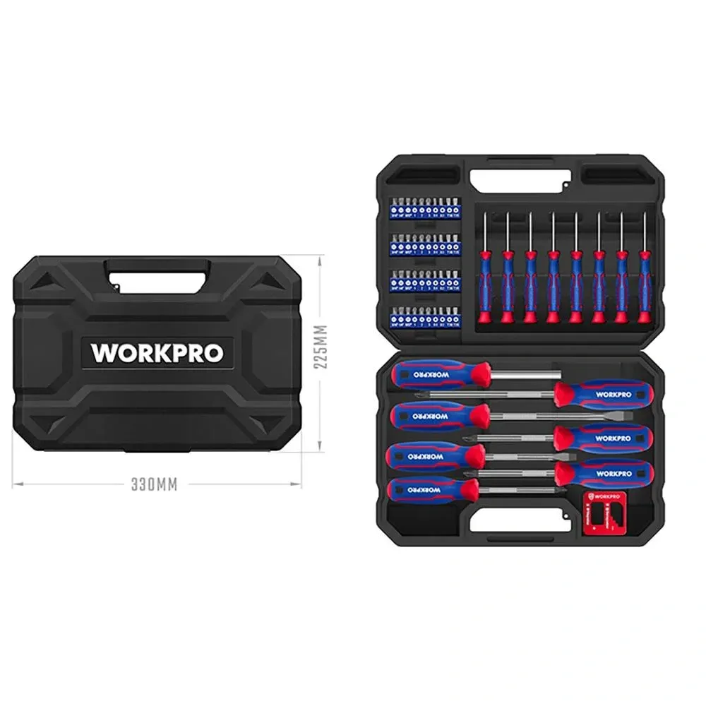 Workpro WP200518 56 Parça CR-V Manyetik Profesyonel Tornavida & Bits Uç Seti — görsel 3