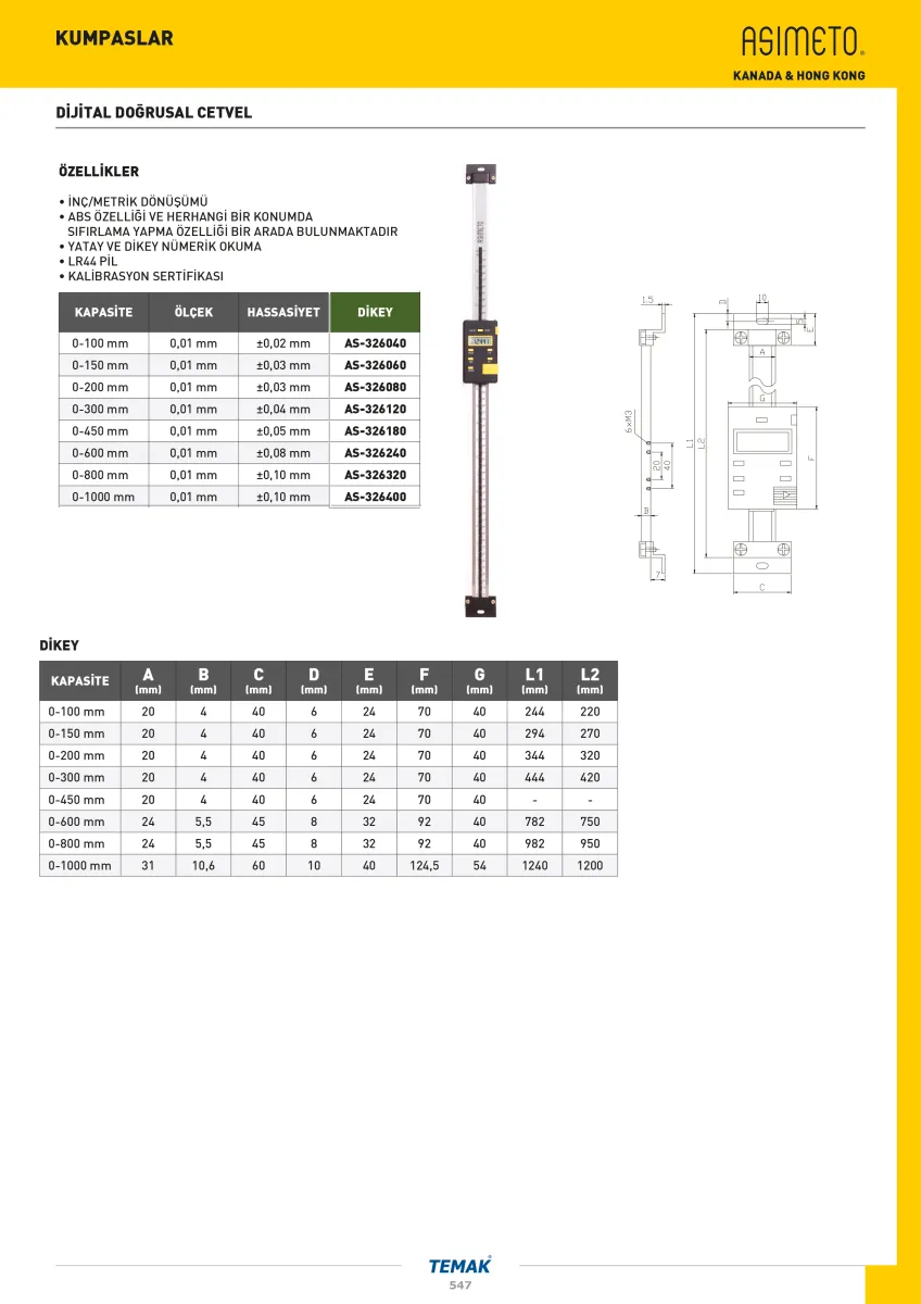 Asimeto AS-326240 0-600Mmx0.08 Dikey Dijital Doğrusal Cetvel — görsel 2